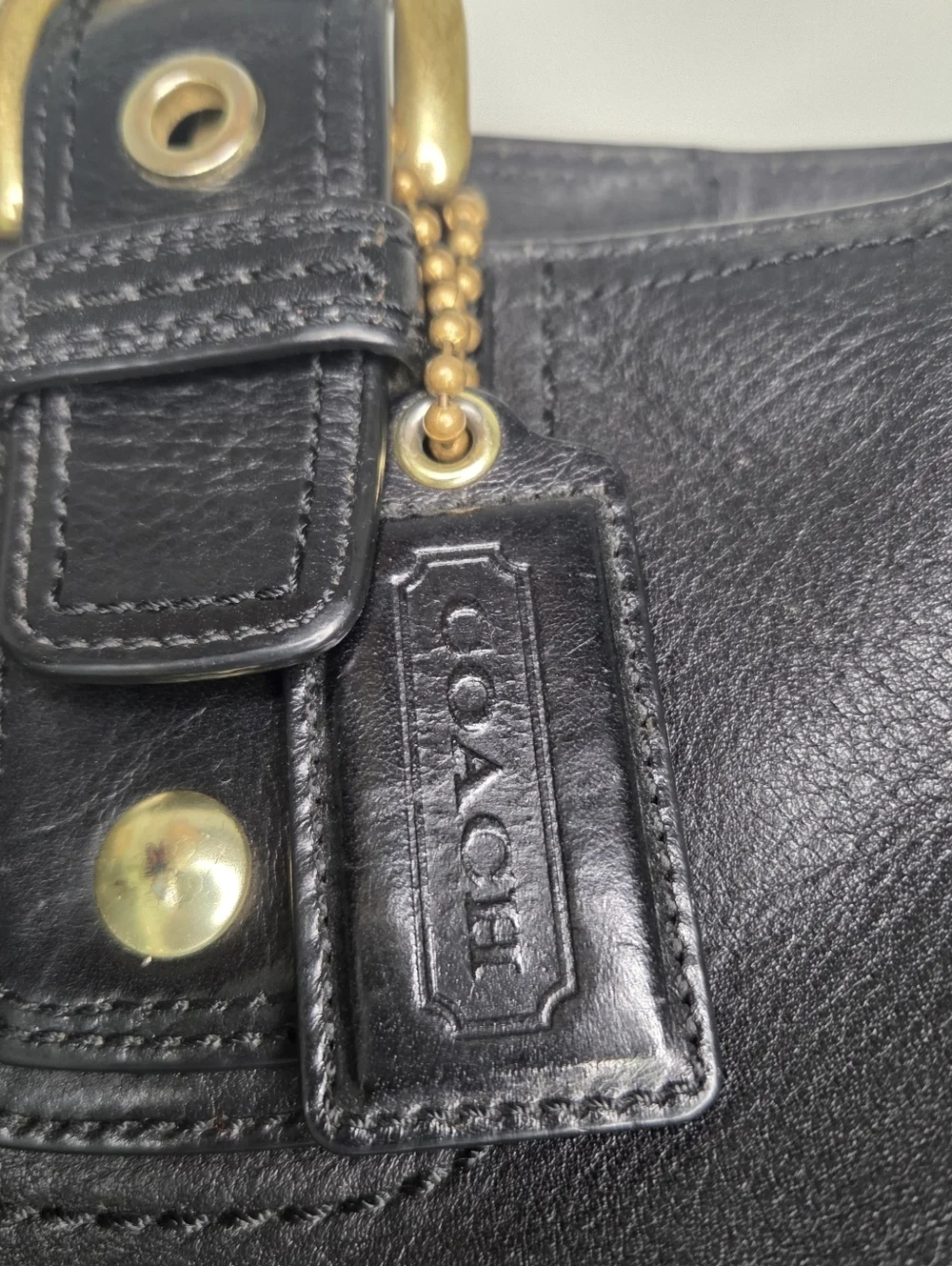 Y2K Coach Soho Black Pebbled Leather Satchel Shoulder Bag F11844